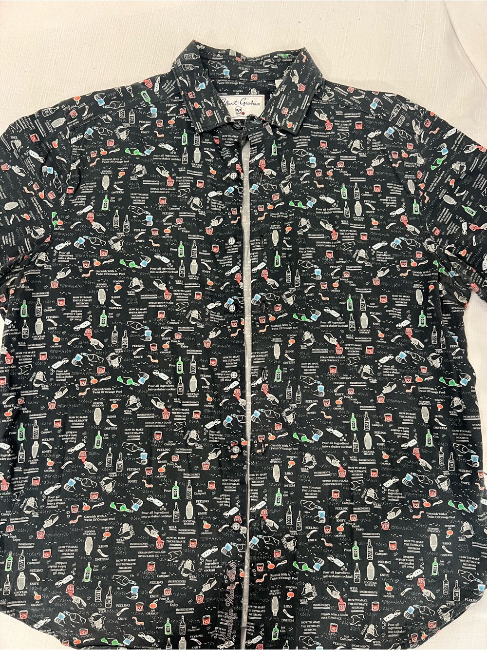 Robert Graham Black Short-Sleeve Novelty Print Button-Down Shirt